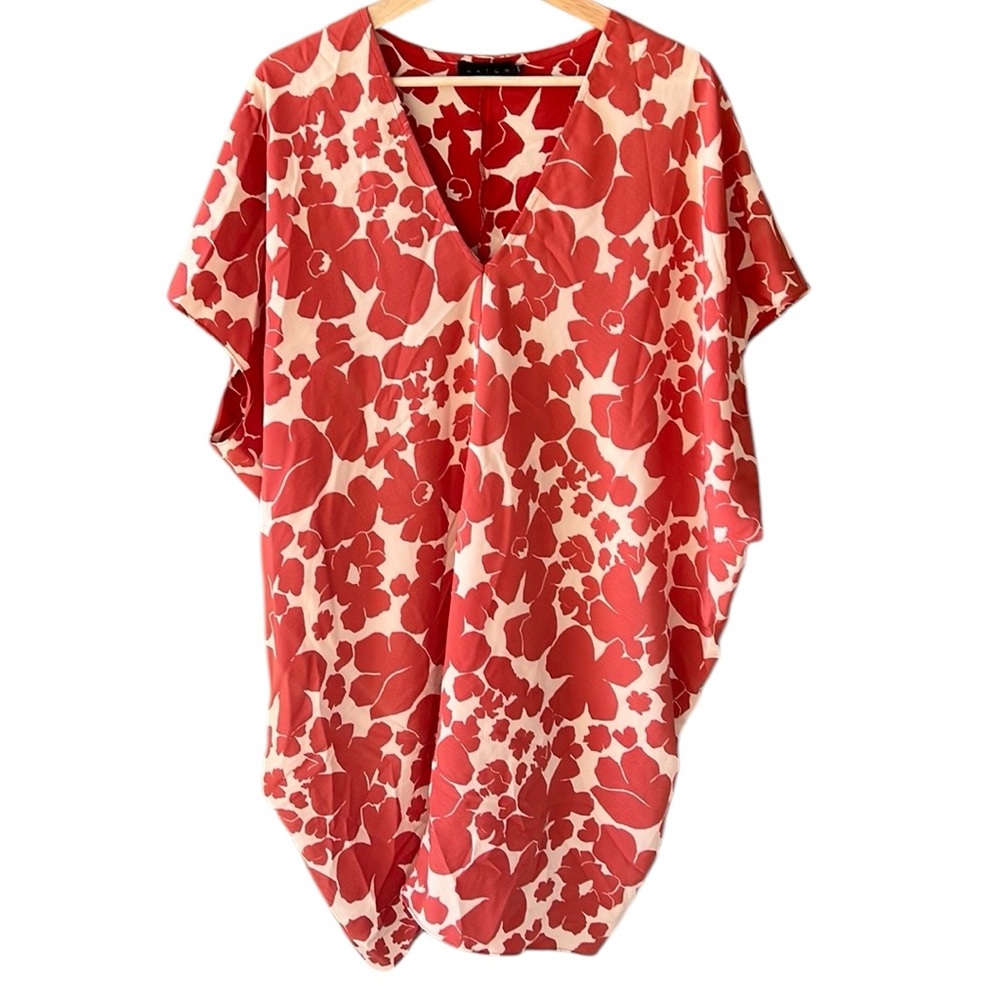 Hatch Coral-Red and Cream Floral Midi Dress